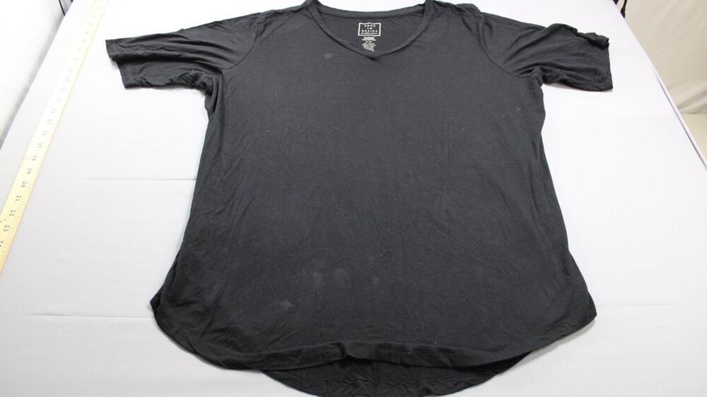 Ashley Stewart T-Shirt Womens 14/16 Black V-Neck Short Sleeve Rayon Stretch